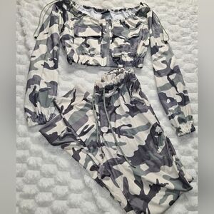 Camouflage Two-Piece Set Prettt Girl Problems Top S Bottoms L